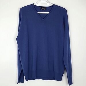 Glenbrae Men's Blue Merino Spirol V Neck Pullover Sweater  Made in UK Size Small